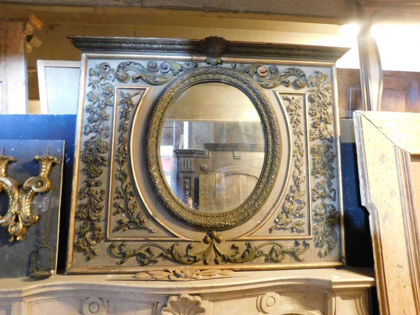 Lacquered Wood Mirror With Rich Carved Carvings, Italy photo for sale