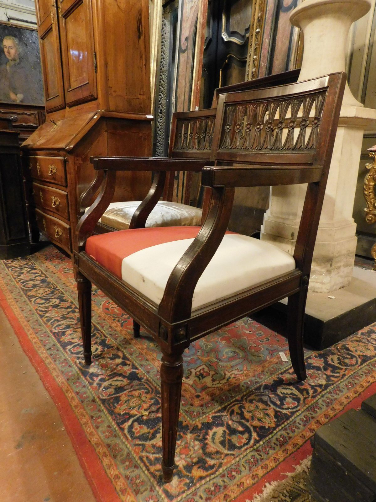 photo furniture Set Of 2 Walnut Wood Armchairs, Italy