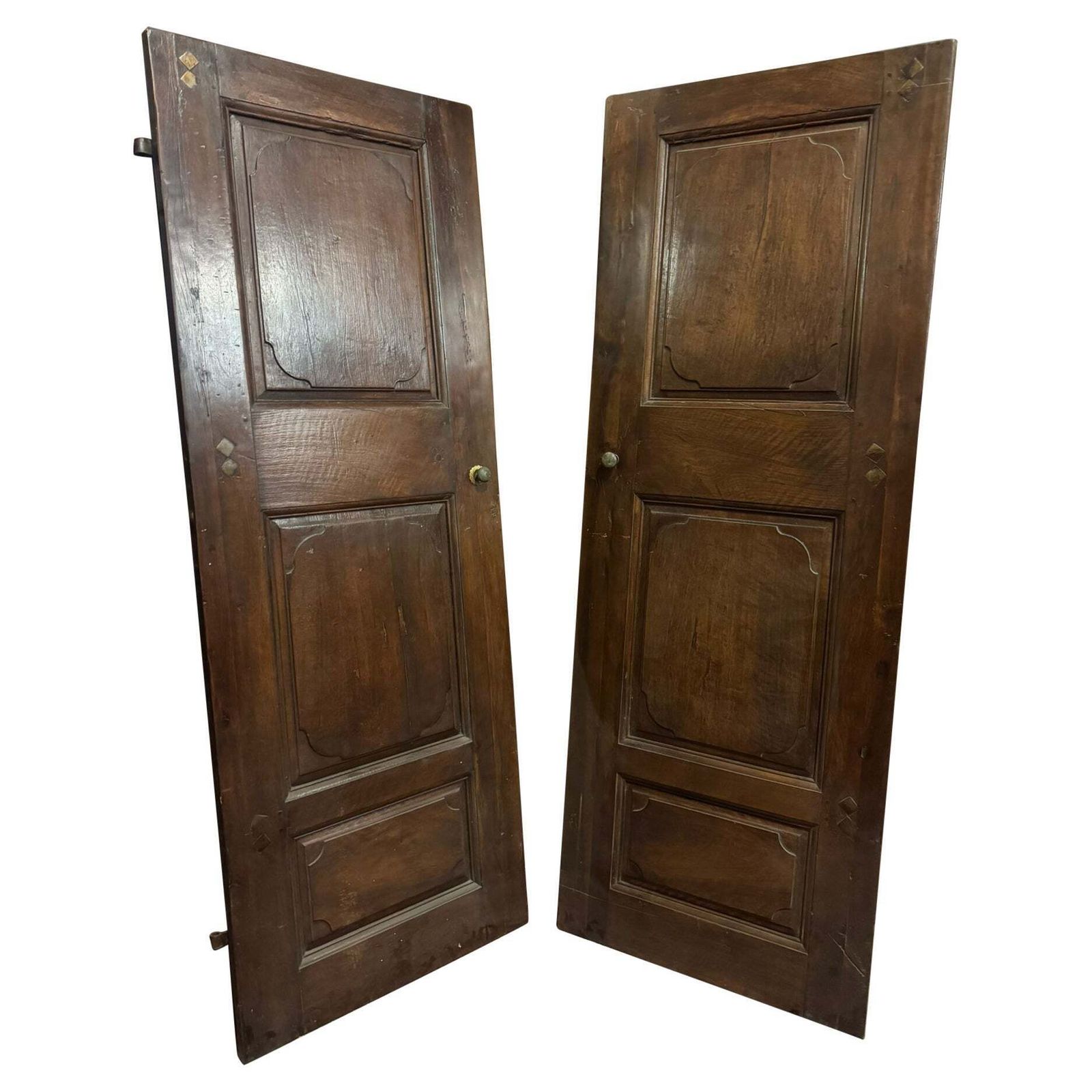 Set Of 2 Walnut Doors, One Leaf With Carved Panels, Italy