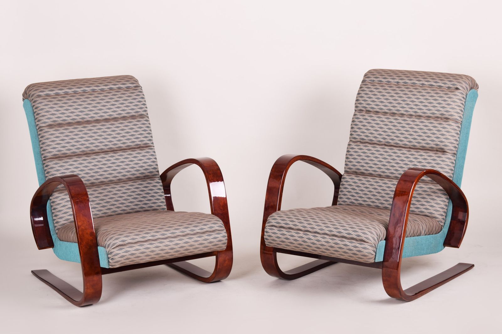 Pair Of Restored Art Deco Armchairs, By Miroslav Navrátil, Walnut, Czech, 1930s