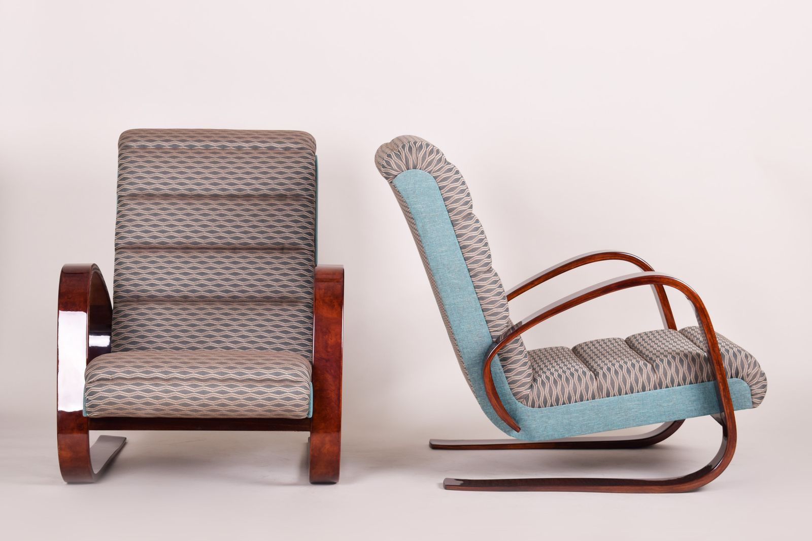 Pair Of Restored Art Deco Armchairs, By Miroslav Navrátil, Walnut, Czech, 1930s photo furniture
