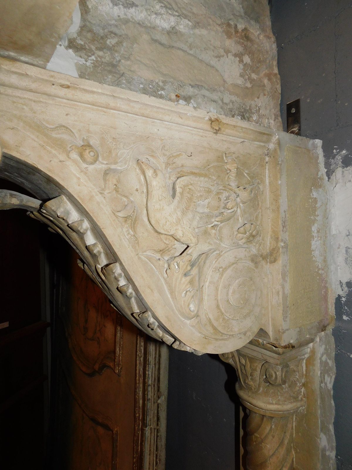 17177.0 Majestic Eclectic Mantle Fireplace, Richly Carved In Botticino Marble, Italy photo