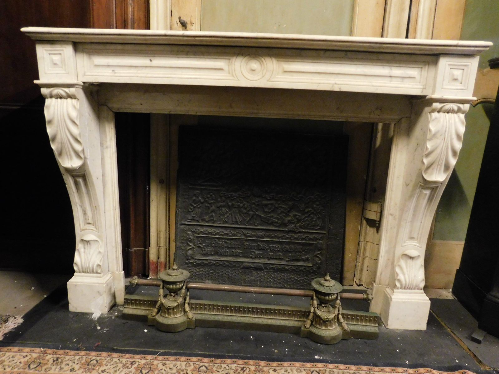 White Carrara Marble Fireplace, With Carved Acanthus Leaves, France photo furniture