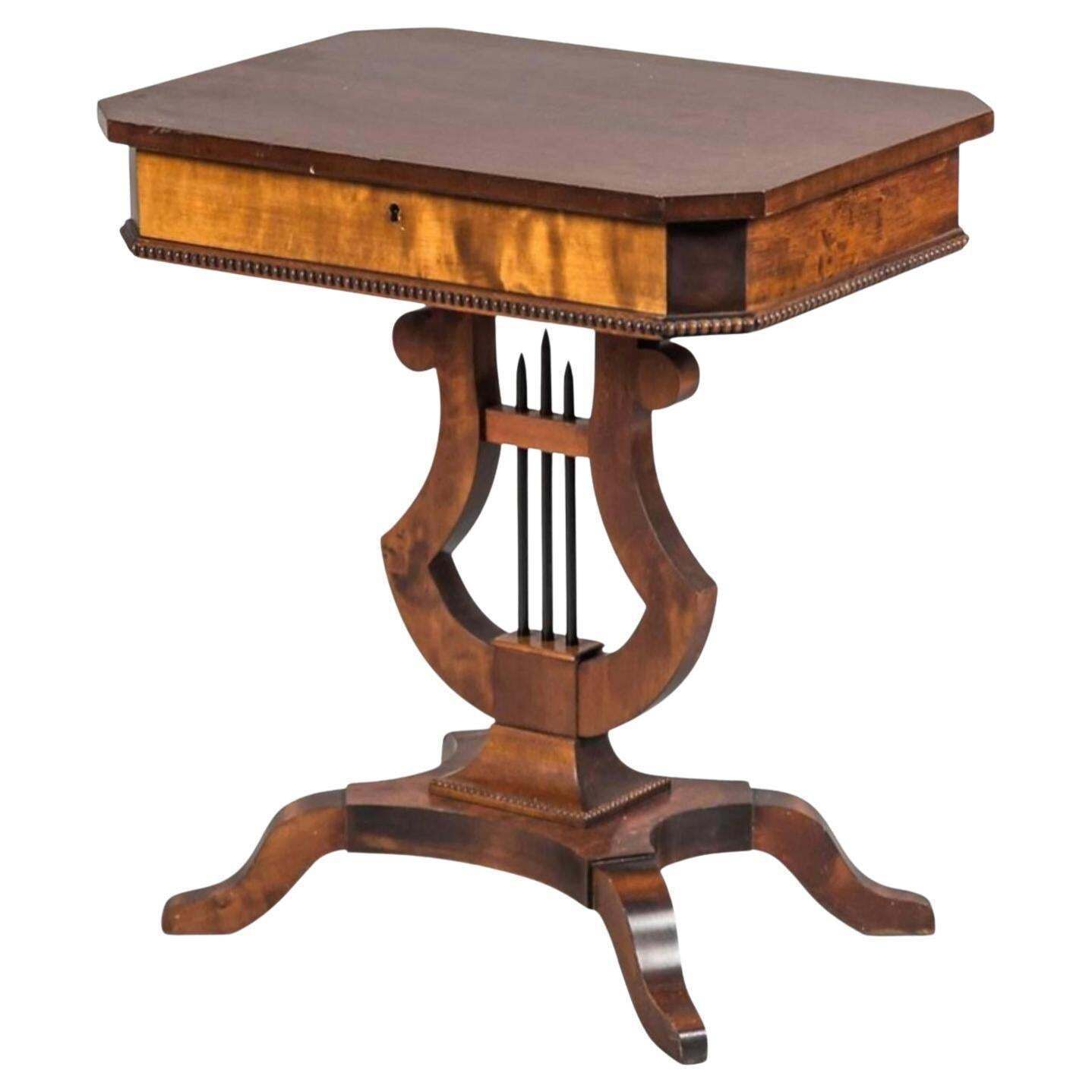 Swedish Biedermeier Antique Lyre Pedestal Table, French Polish, 19th Century A