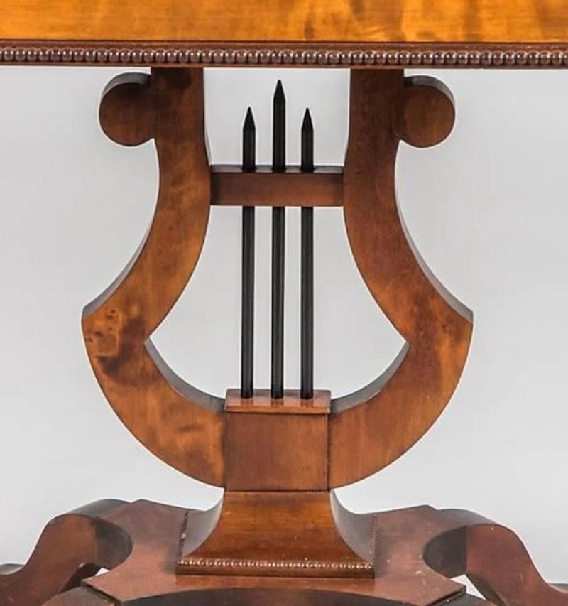 Swedish Biedermeier Antique Lyre Pedestal Table, French Polish, 19th Century A photo Furniture