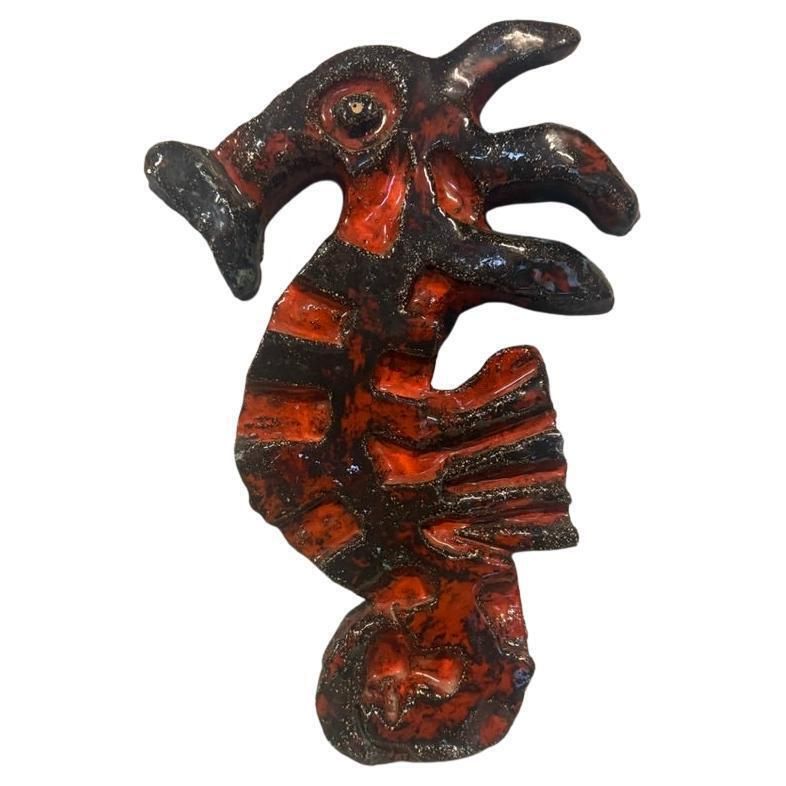 Brutalist Big Seahorse Ceramic Wall Decoration  Piet Lemahieu, Belgium    1960