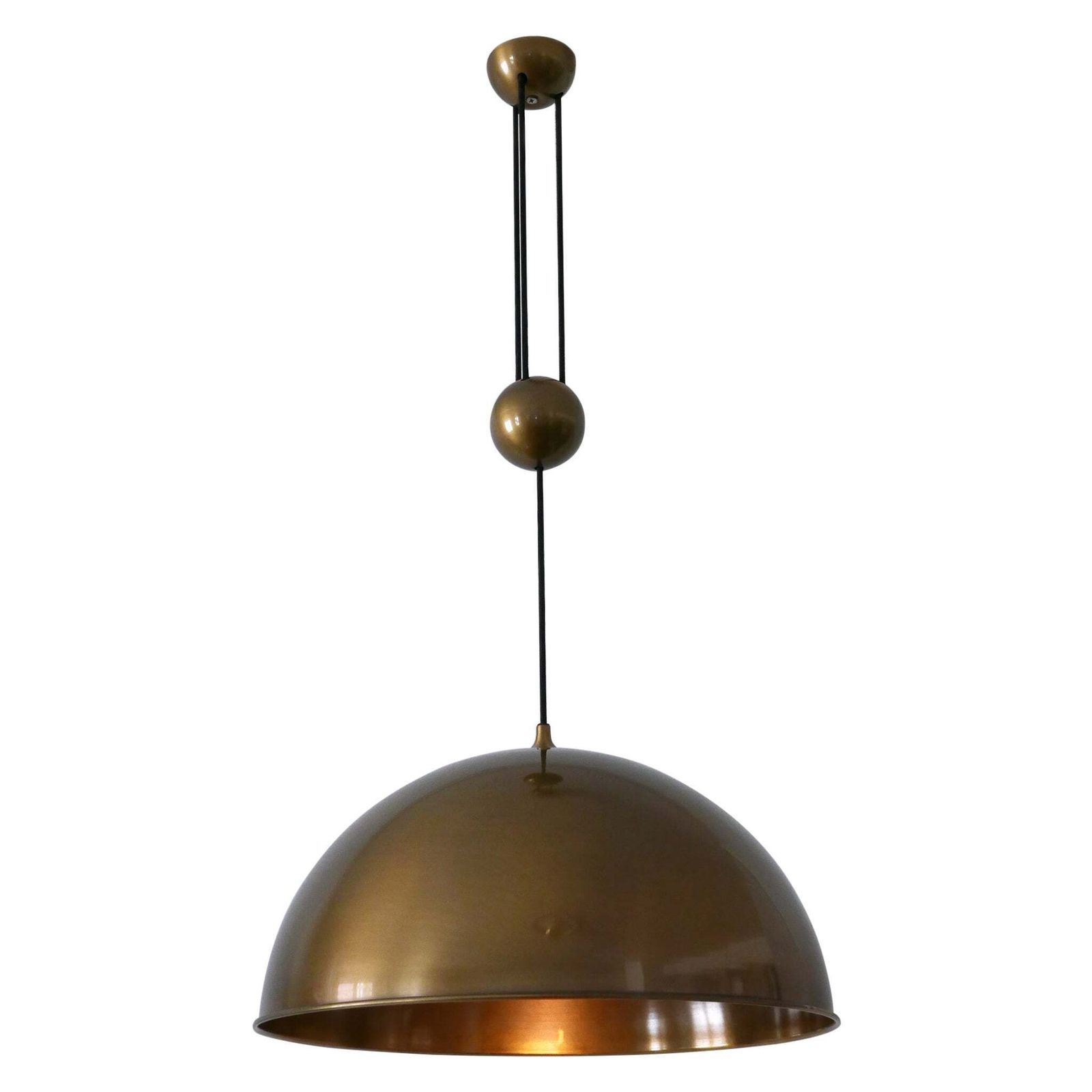 Large & Elegant Mid Century Counterweight Brass Pendant Lamp By Florian Schulz
