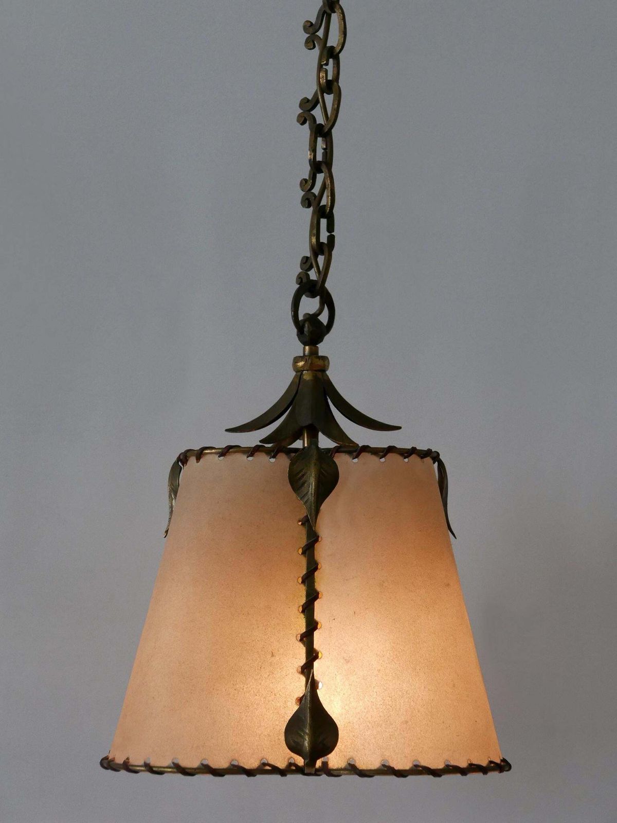 Amazing Mid Century Modern Brass & Parchment Pendant Lamp Germany 1960s photo Lighting