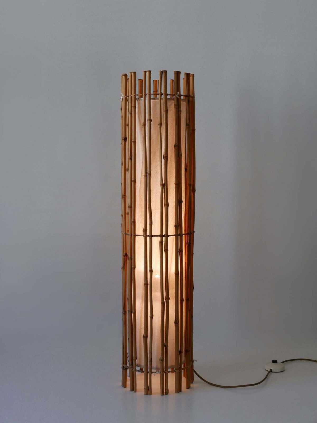 Lighting Elegant Mid Century Modern Bamboo Floor Lamp By Louis Sognot France 1960s photo
