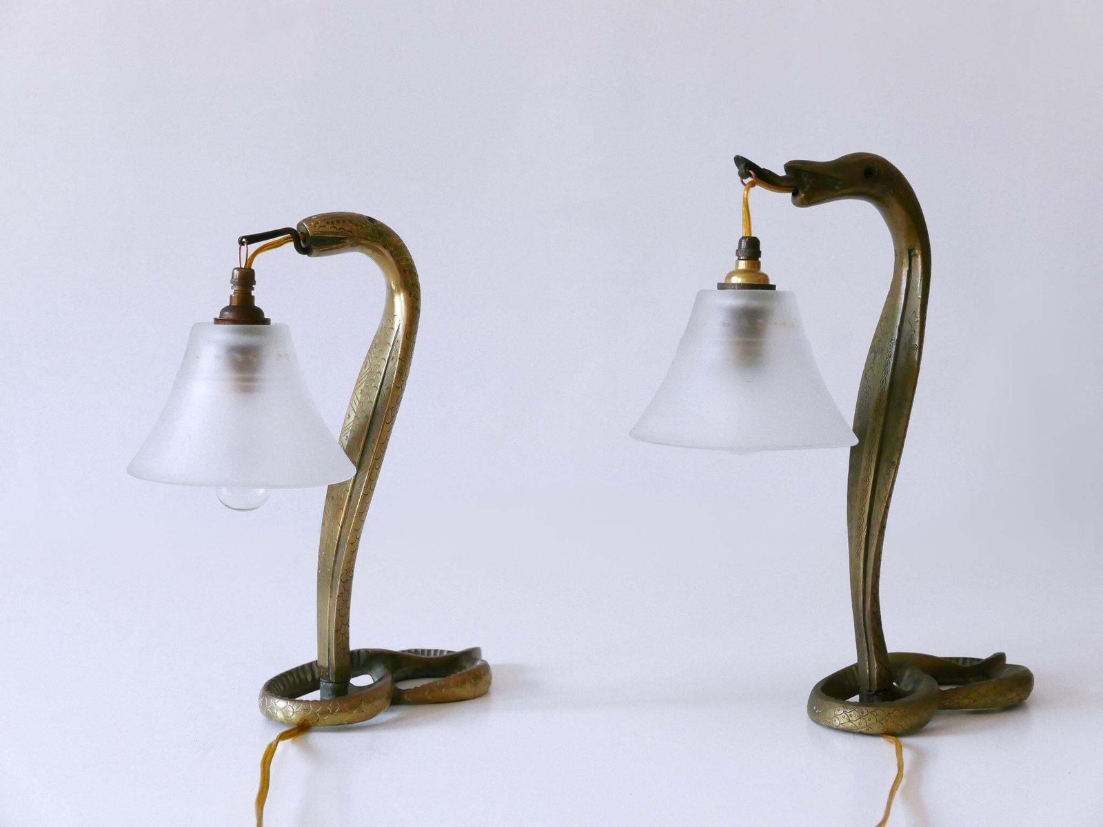 1546.0 Set Of Two Decorative Art Nouveau Bronze Cobra Table Lamps 1910s photo