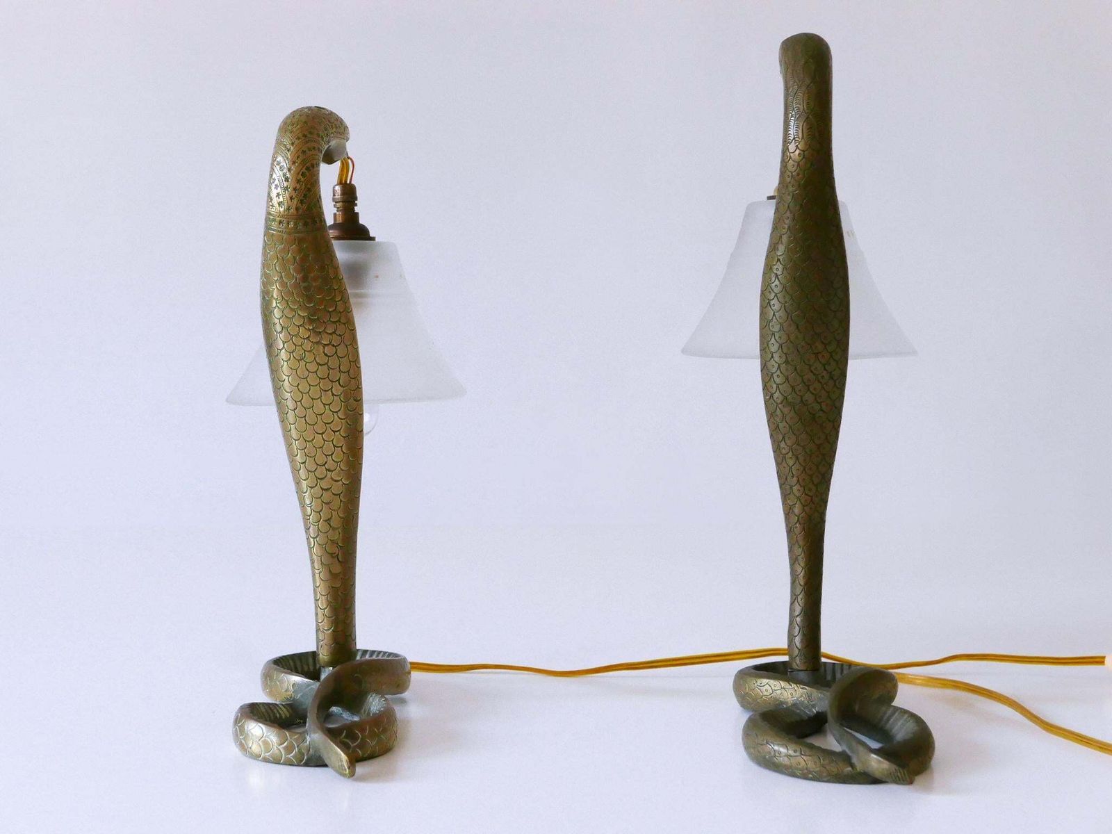 photo buy Set Of Two Decorative Art Nouveau Bronze Cobra Table Lamps 1910s