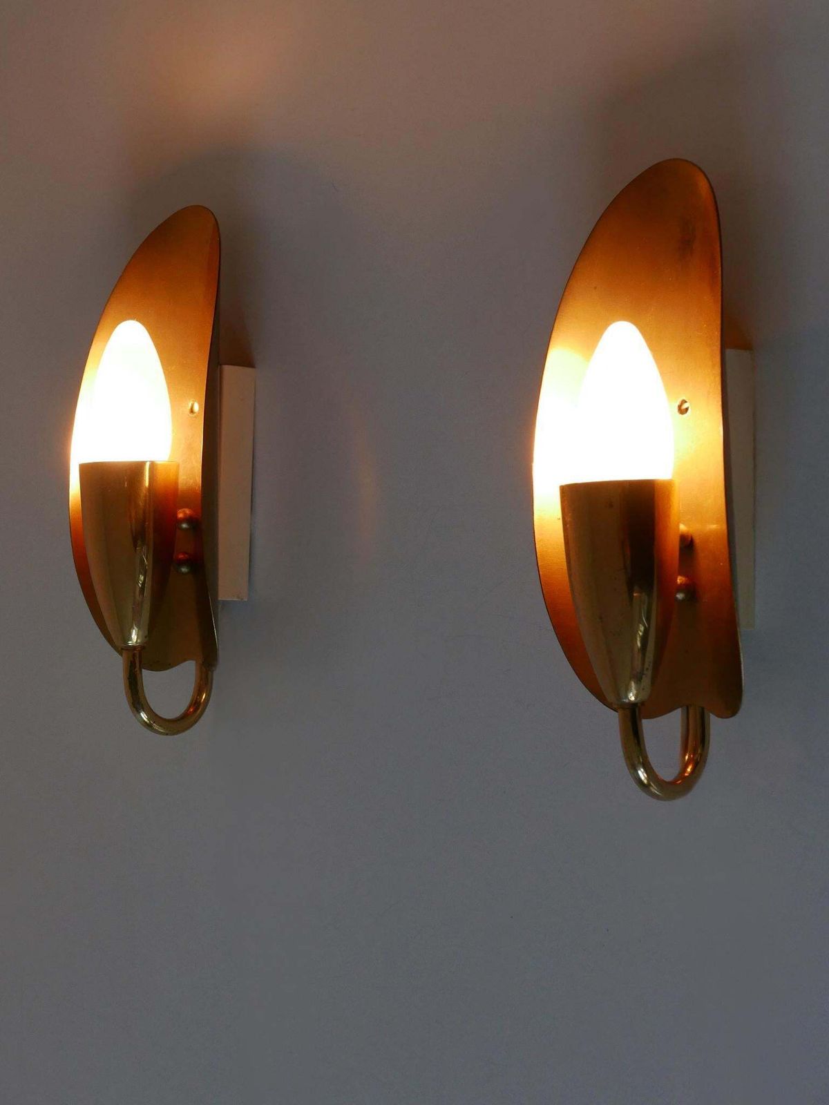 photo furniture Set Of Two Lovely Mid Century Modern Brass Sconces Or Wall Lamps Germany 1950s