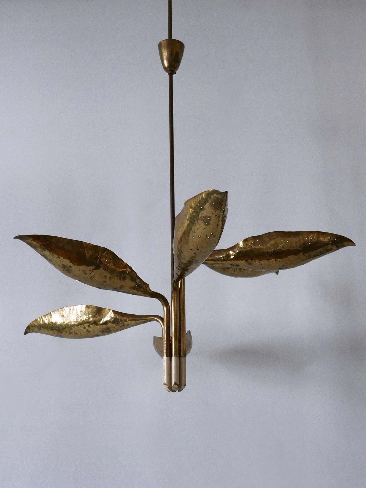 photo furniture Angelo Lelii Hammered & Perforated Brass Chandelier For Arredoluce Italy 1950s