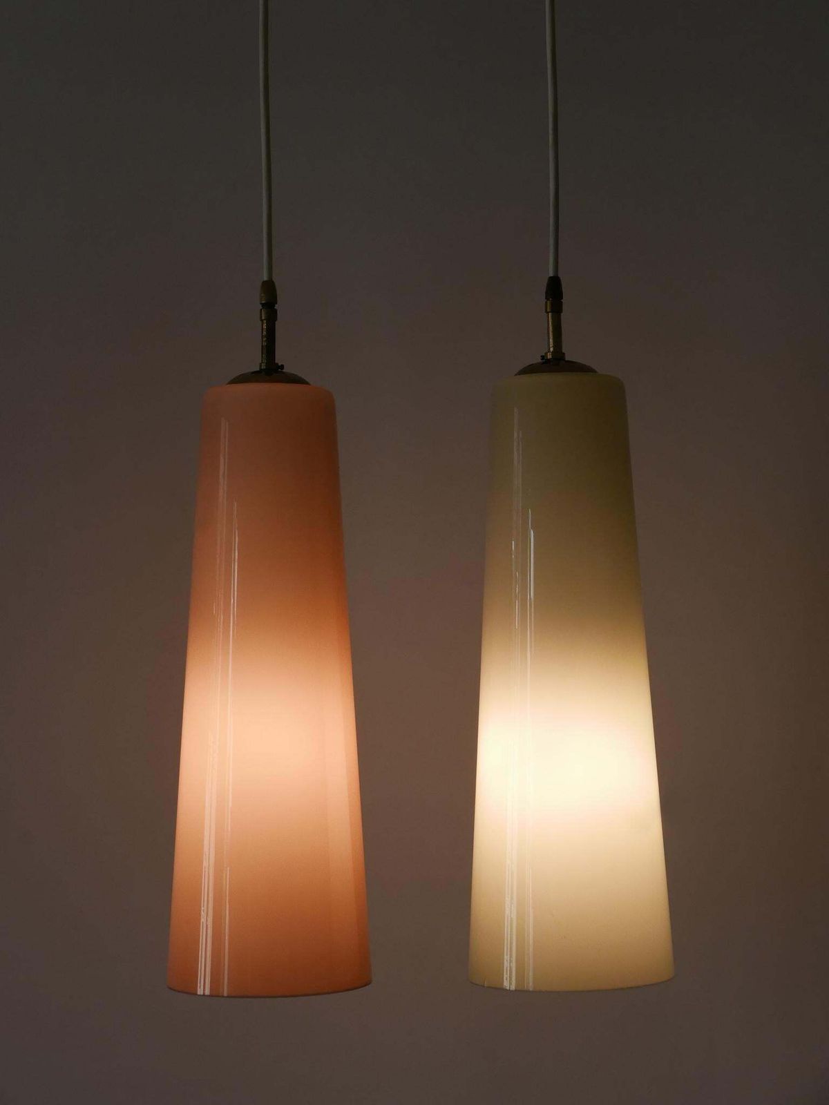 Set Of Two Elegant Mid Century Murano Glass Pendant Lamps By Vistosi Italy 1950s photo buy