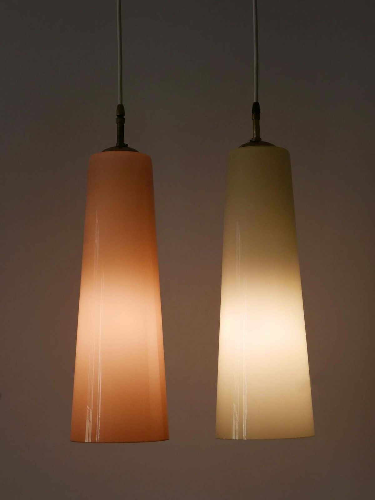 Lighting Set Of Two Elegant Mid Century Murano Glass Pendant Lamps By Vistosi Italy 1950s photo