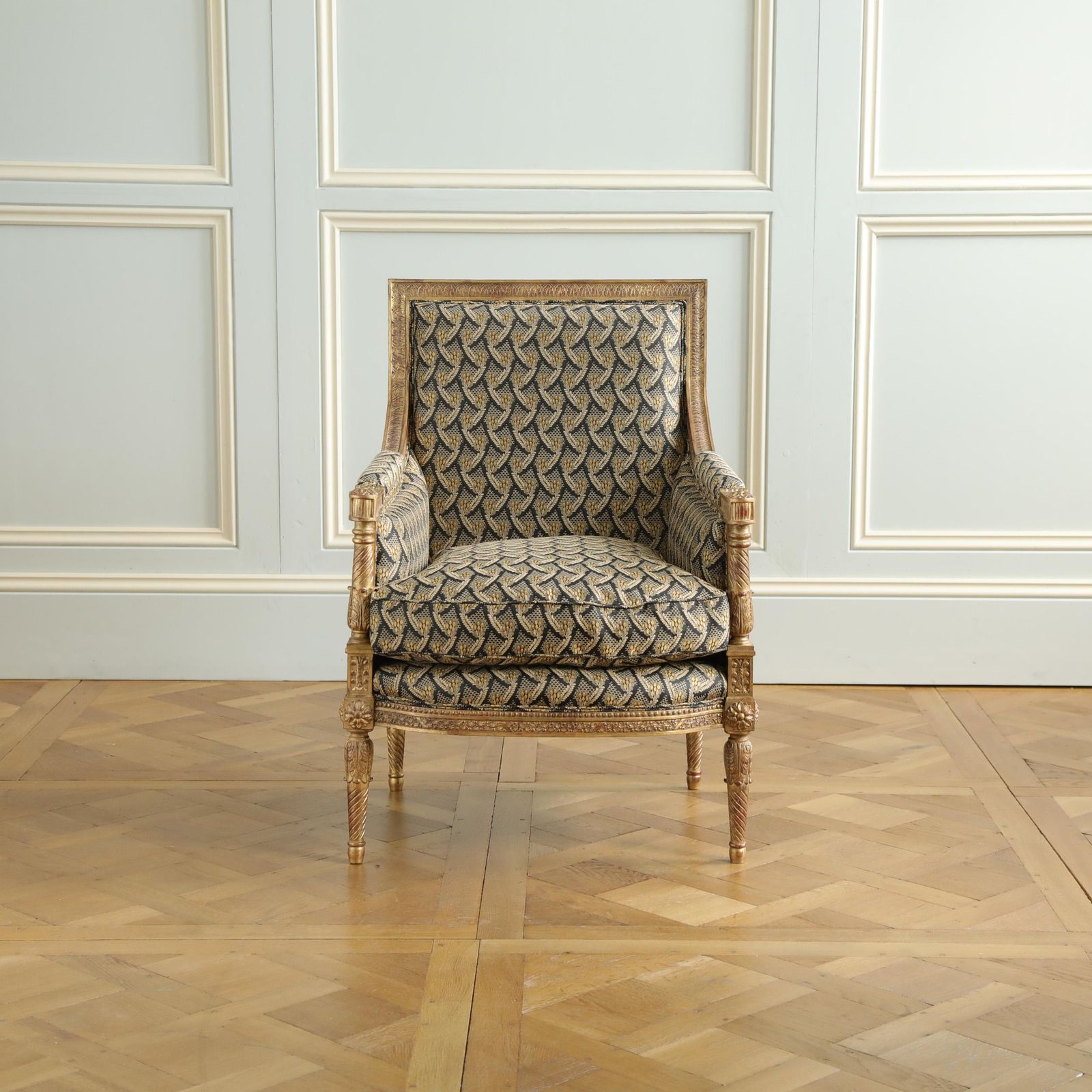 Louis XVI Jacob Style Giltwood Bergere Made By La Maison London photo for sale