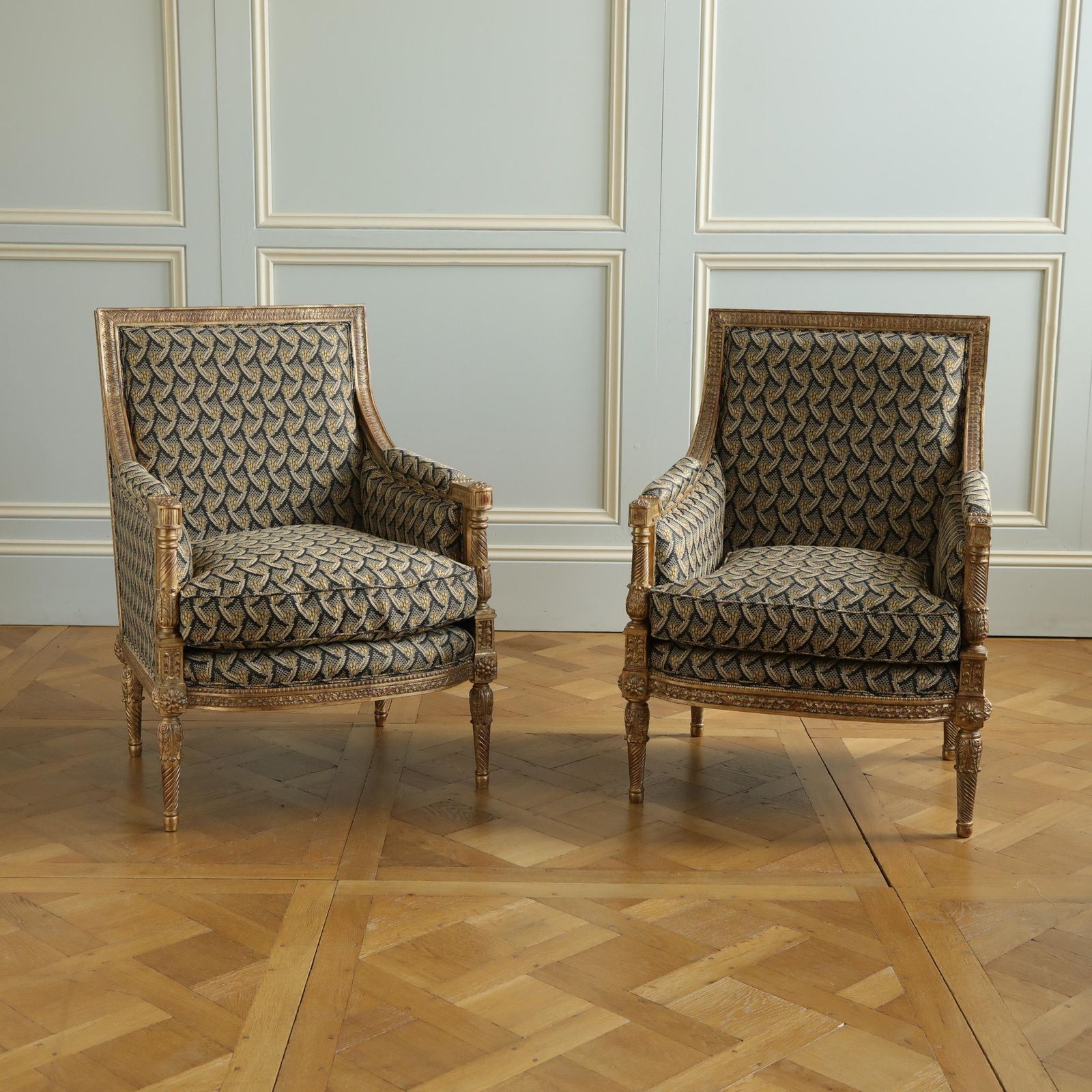 photo vintage Louis XVI Jacob Style Giltwood Bergere Made By La Maison London