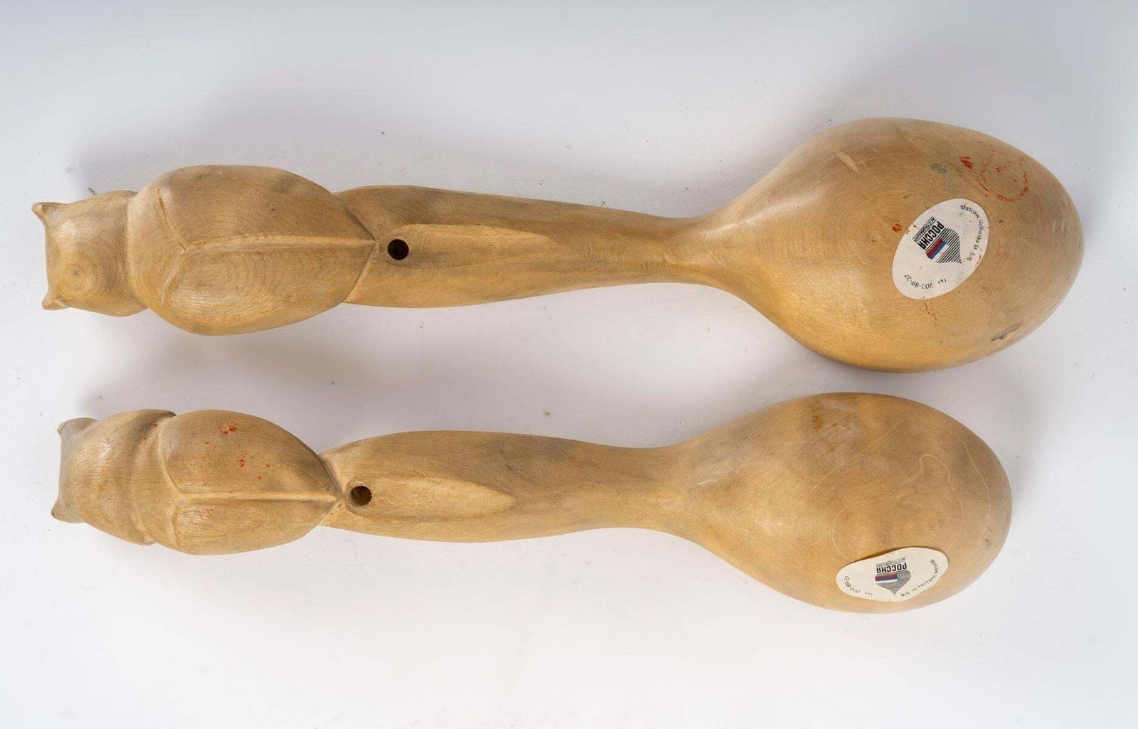 Pair Of Russian Wooden Ladles With Owl Design, Circa 1990. photo furniture