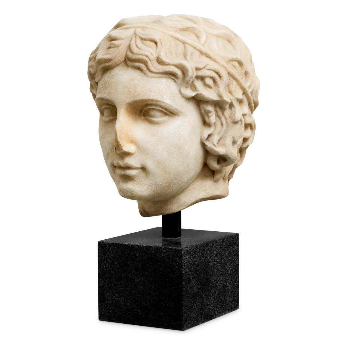 Marble Bust Of A Young Roman Man, Patinated Marble, Contemporary Work. photo furniture