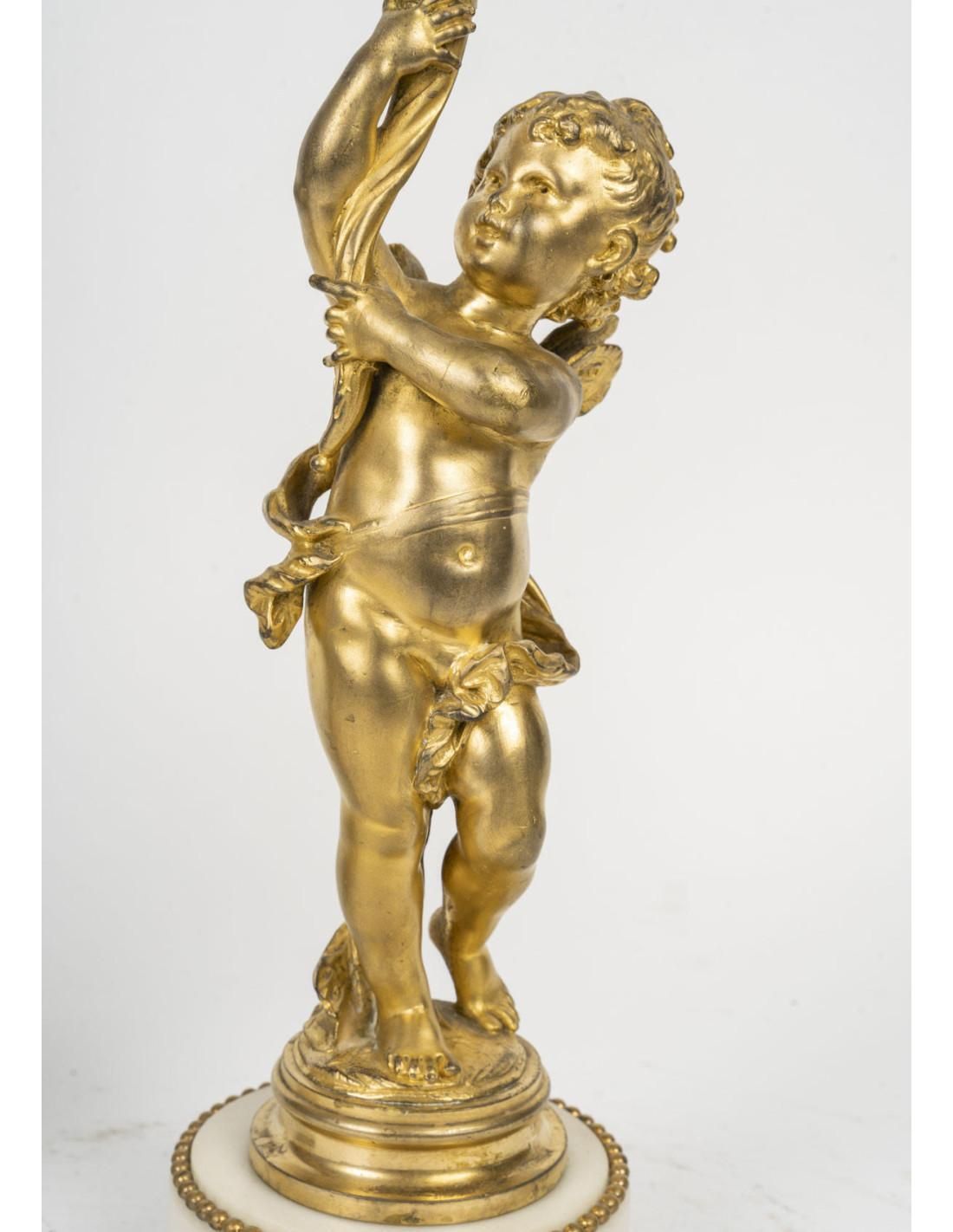 A Pair Of Gilt Bronze And Crystal Cornet Vases, 19th Century. photo for sale