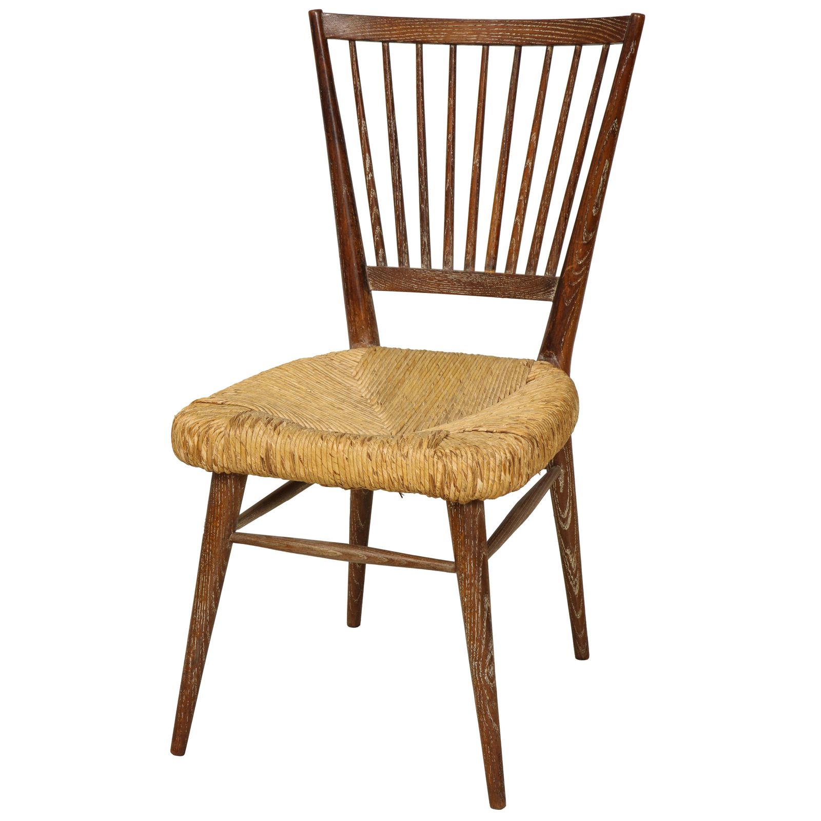 Set Of Four Italian Midcentury Cerused Oak Chairs With Rushed Seats photo furniture