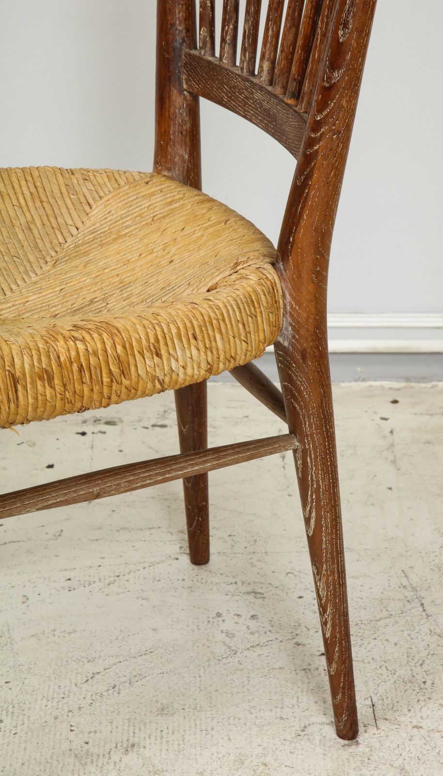 photo for sale Set Of Four Italian Midcentury Cerused Oak Chairs With Rushed Seats