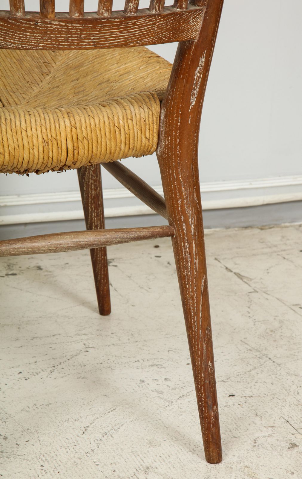 Furniture Set Of Four Italian Midcentury Cerused Oak Chairs With Rushed Seats photo