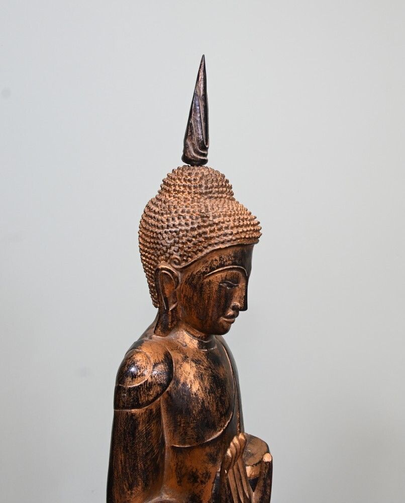 Large Standing Thai Buddha Statue Buddhism Offering Bowl Buddhist Art photo Art