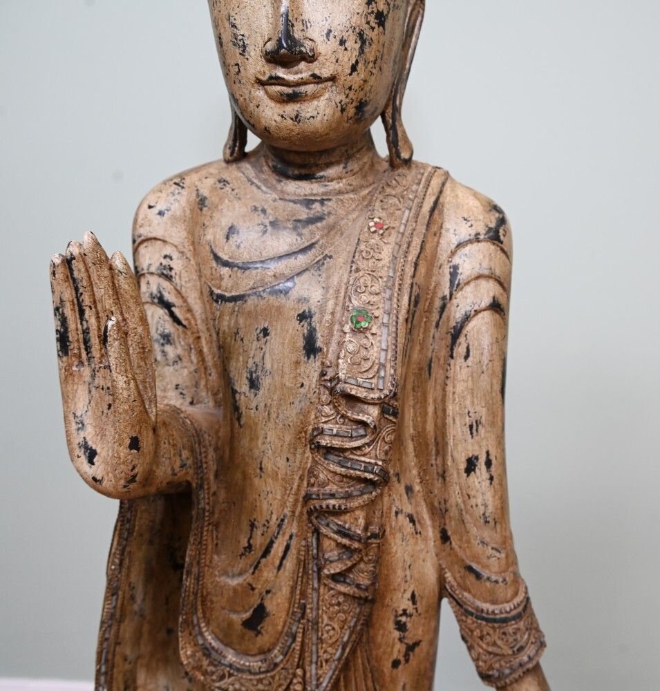 Standing Carved Burmese Buddha Statue Buddhism Buddhist Art photo Art