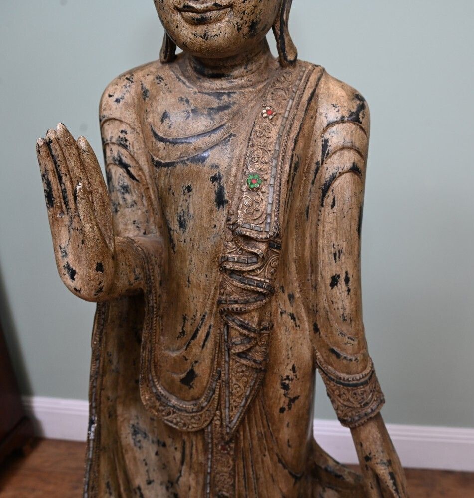 Standing Carved Burmese Buddha Statue Buddhism Buddhist Art photo vinterior