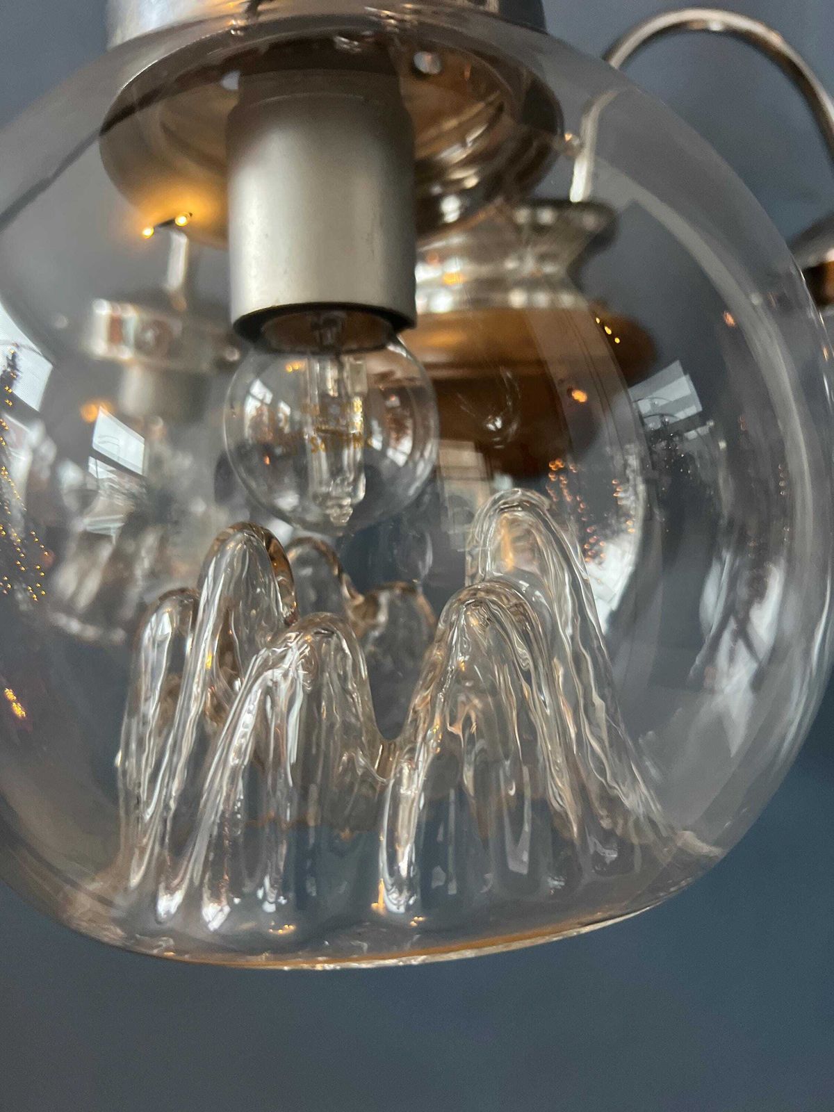 photo furniture Vintage Clear Glass Murano Chandelier With Chrome Frame