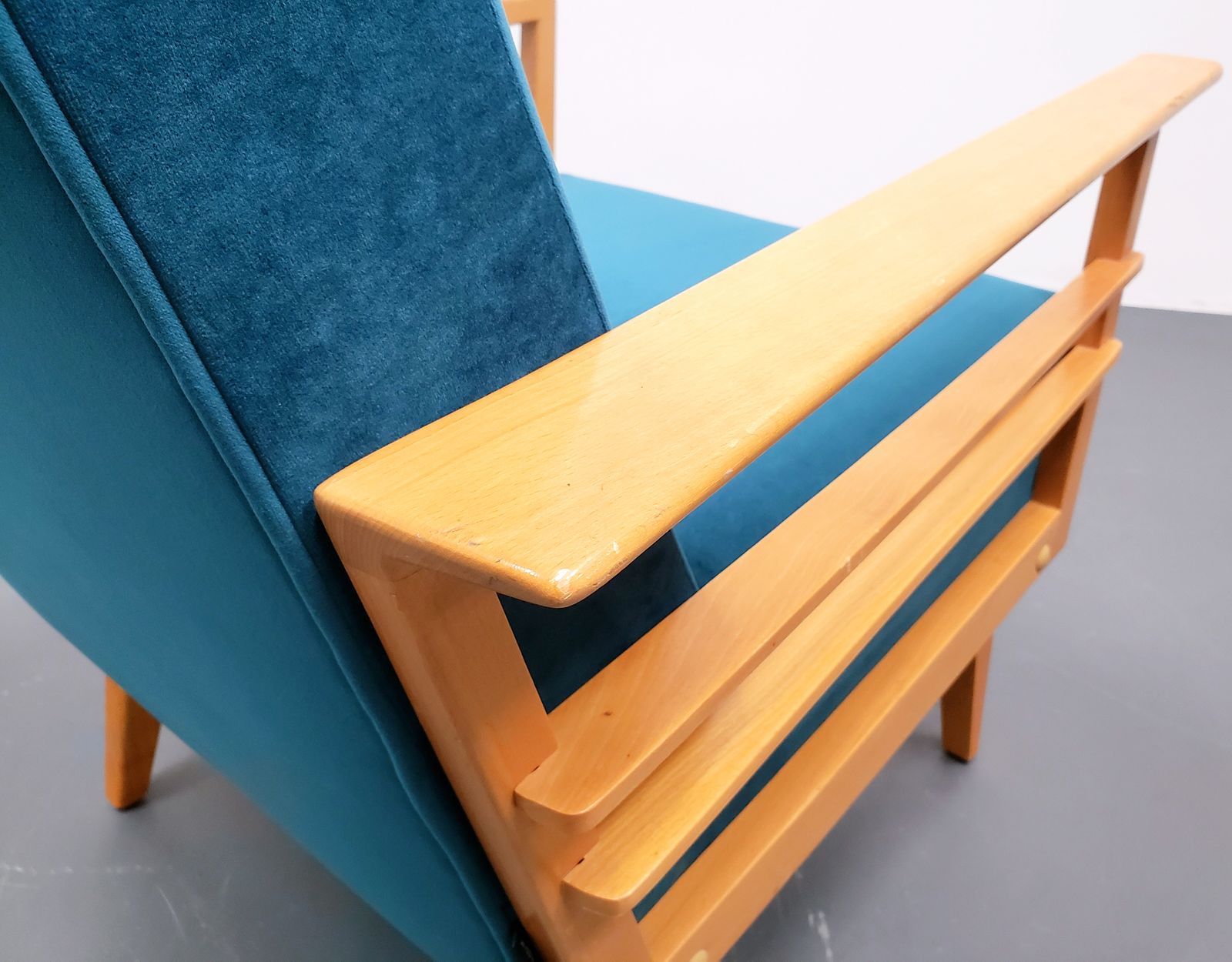 1960 Danish Lounger Club Chair In Teal Velvet photo vintage