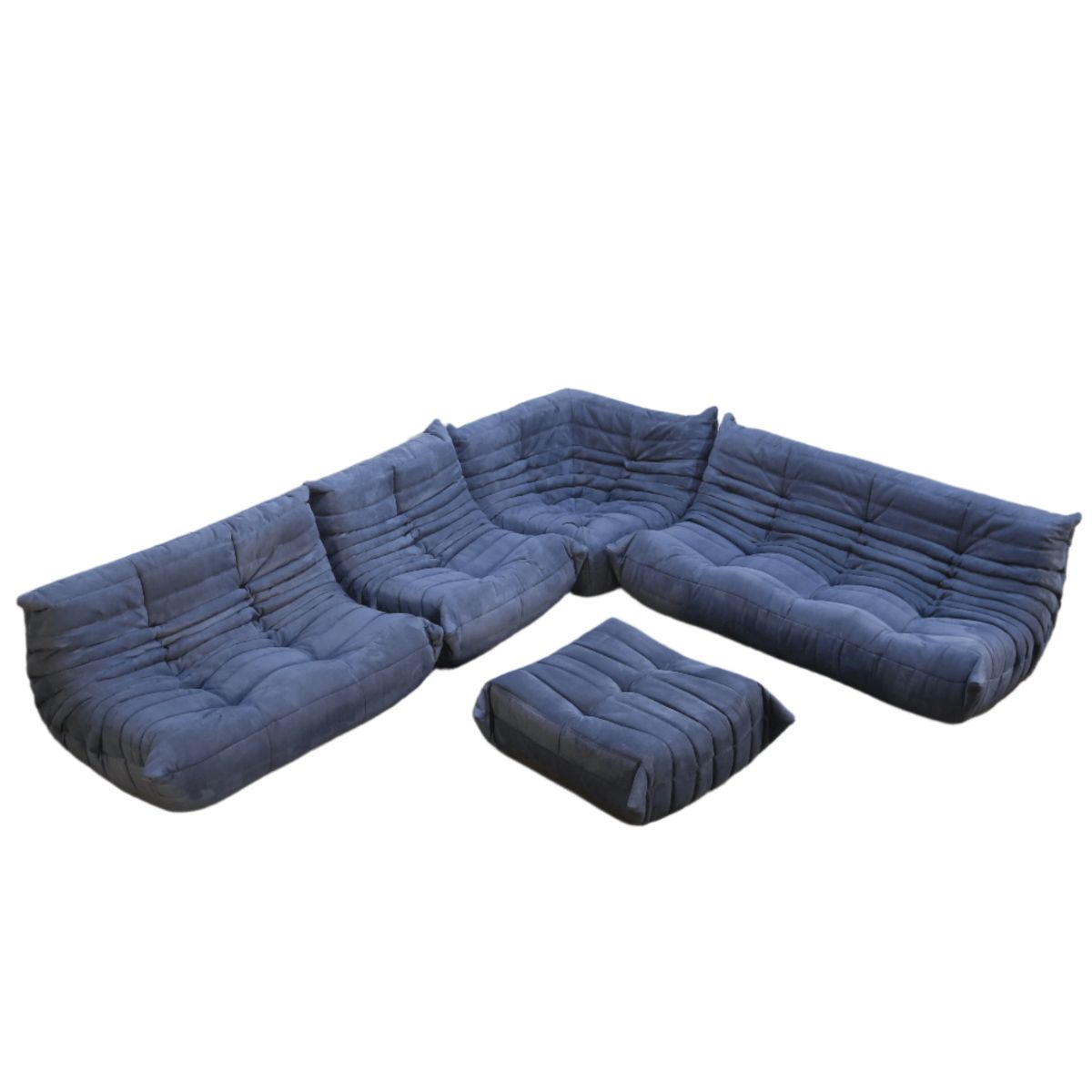Ligne Roset Togo Blue Modular Togo Sofa And Footstool By Michel Ducaroy, Set Of Five