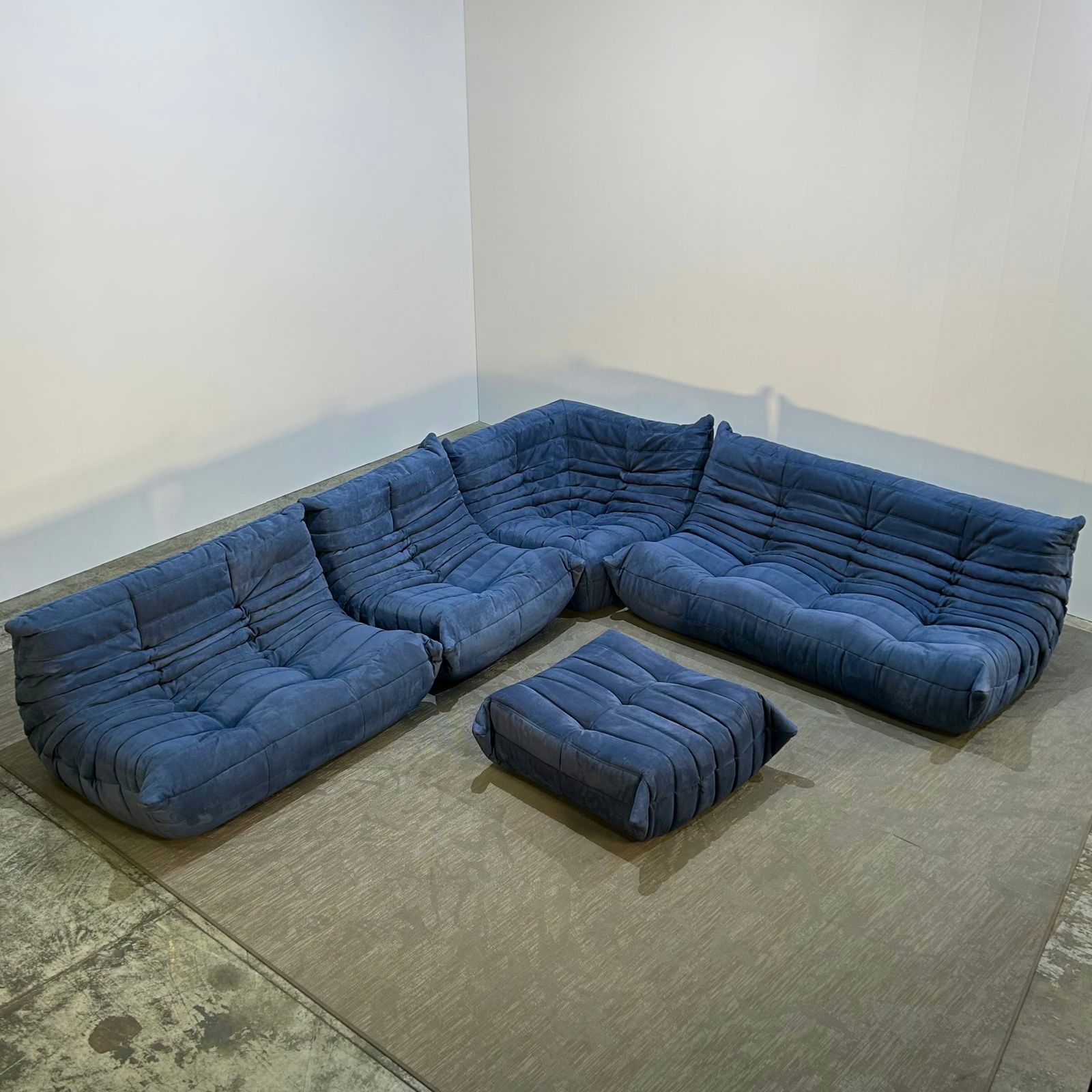 Ligne Roset Togo Blue Modular Togo Sofa And Footstool By Michel Ducaroy, Set Of Five photo vinterior