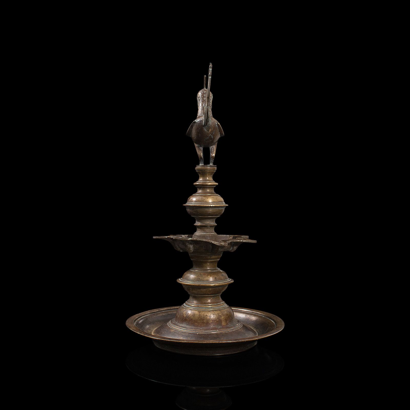 Antique Deccan Oil Lamp, Indian, Bronze, Hamsa, Bird, Late 19th Century, C1900 photo vintage