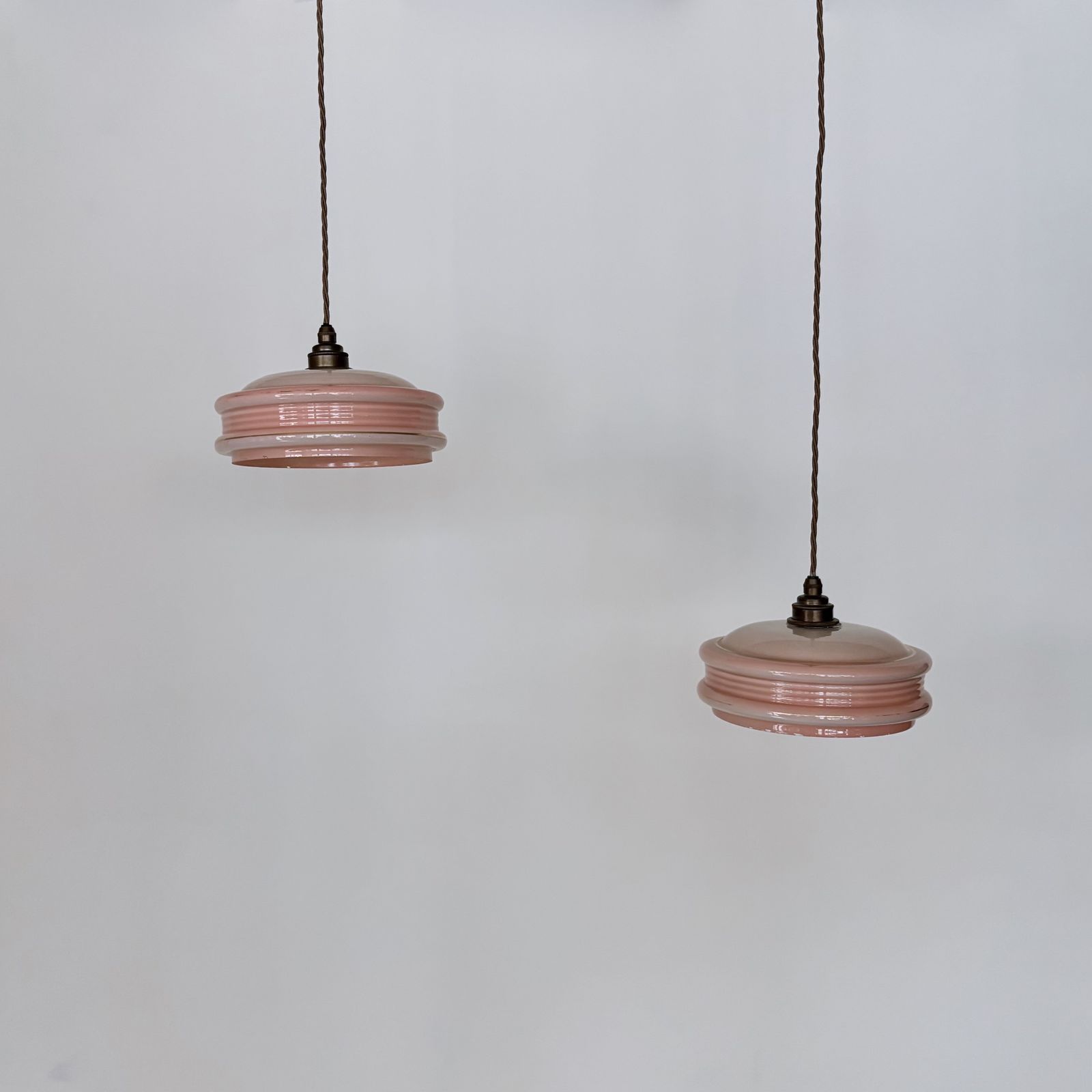Pair Of Mid Century Pink Glass Shades With Gold Details