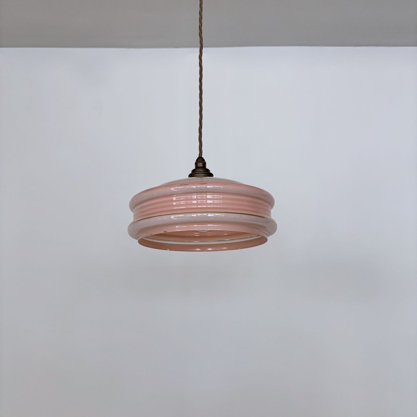 Pair Of Mid Century Pink Glass Shades With Gold Details photo furniture