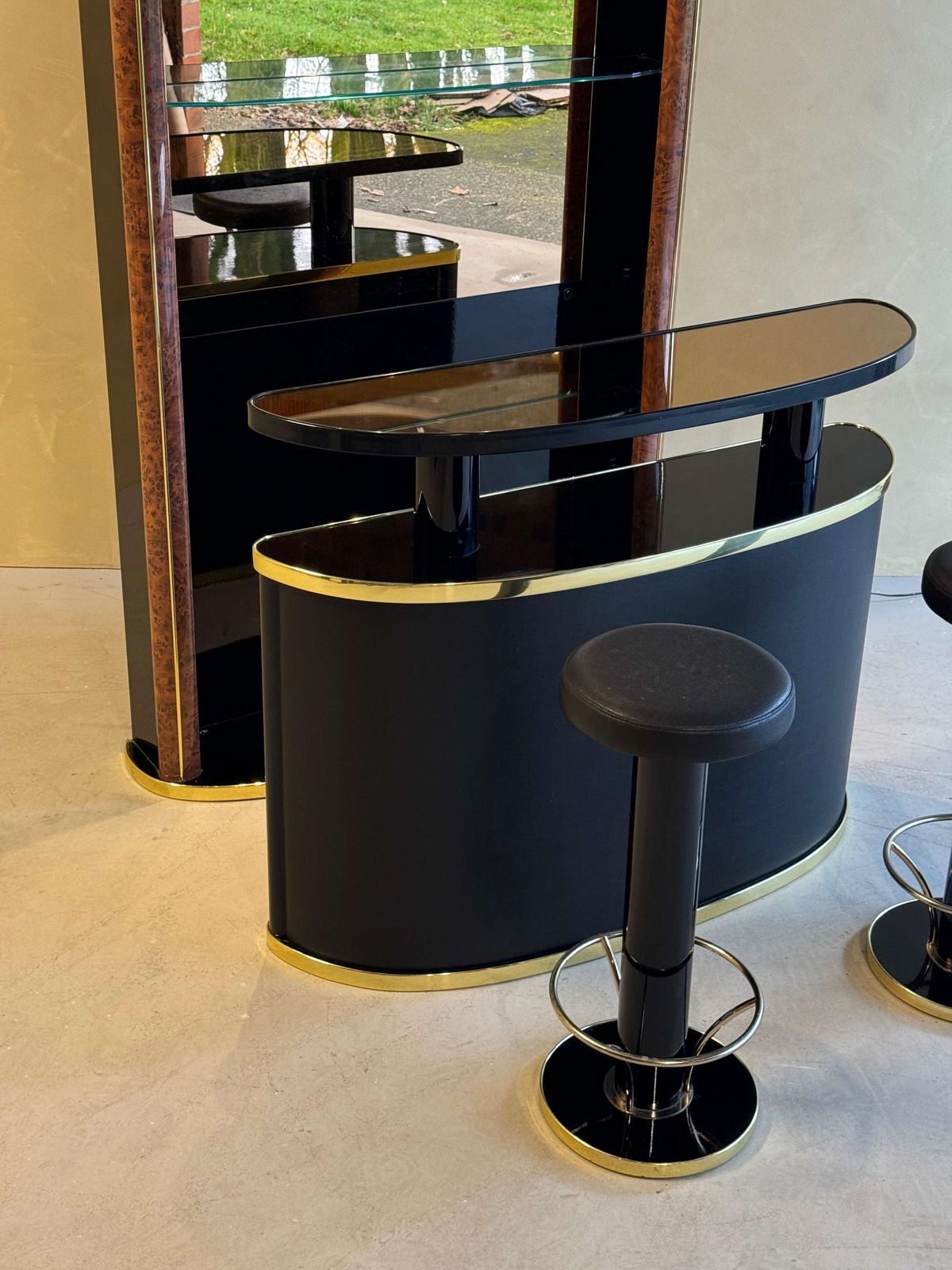 Midcentury Black Lacquered And Burlwood Cocktail Bar photo Furniture