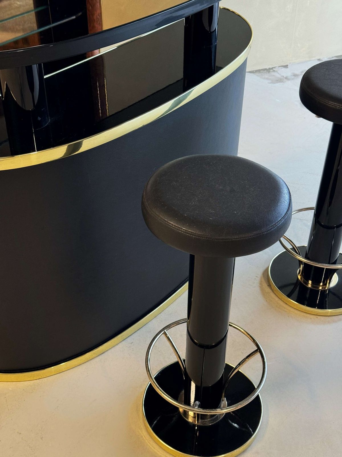 photo for sale Midcentury Black Lacquered And Burlwood Cocktail Bar