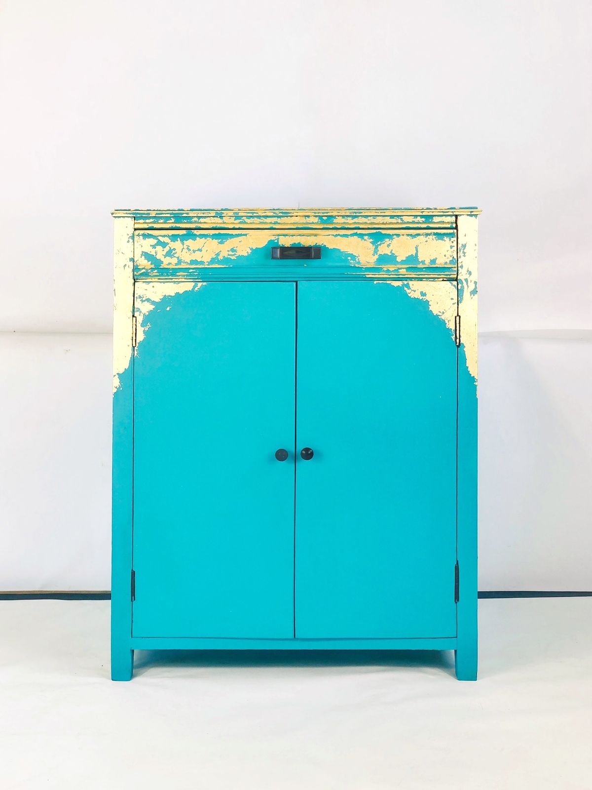 Gold And Teal Upcycled Records Cabinet photo vinterior