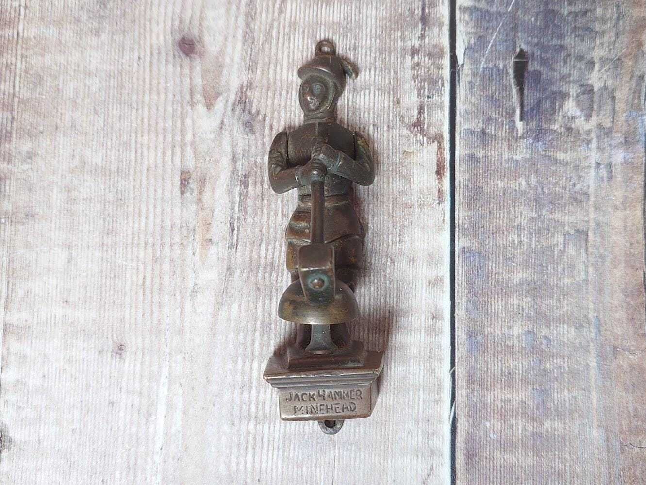 Jack Hammer Minehead, Small Antique Collectible Brass Door Knocker, Small Collectible Brass Shop Bell photo furniture