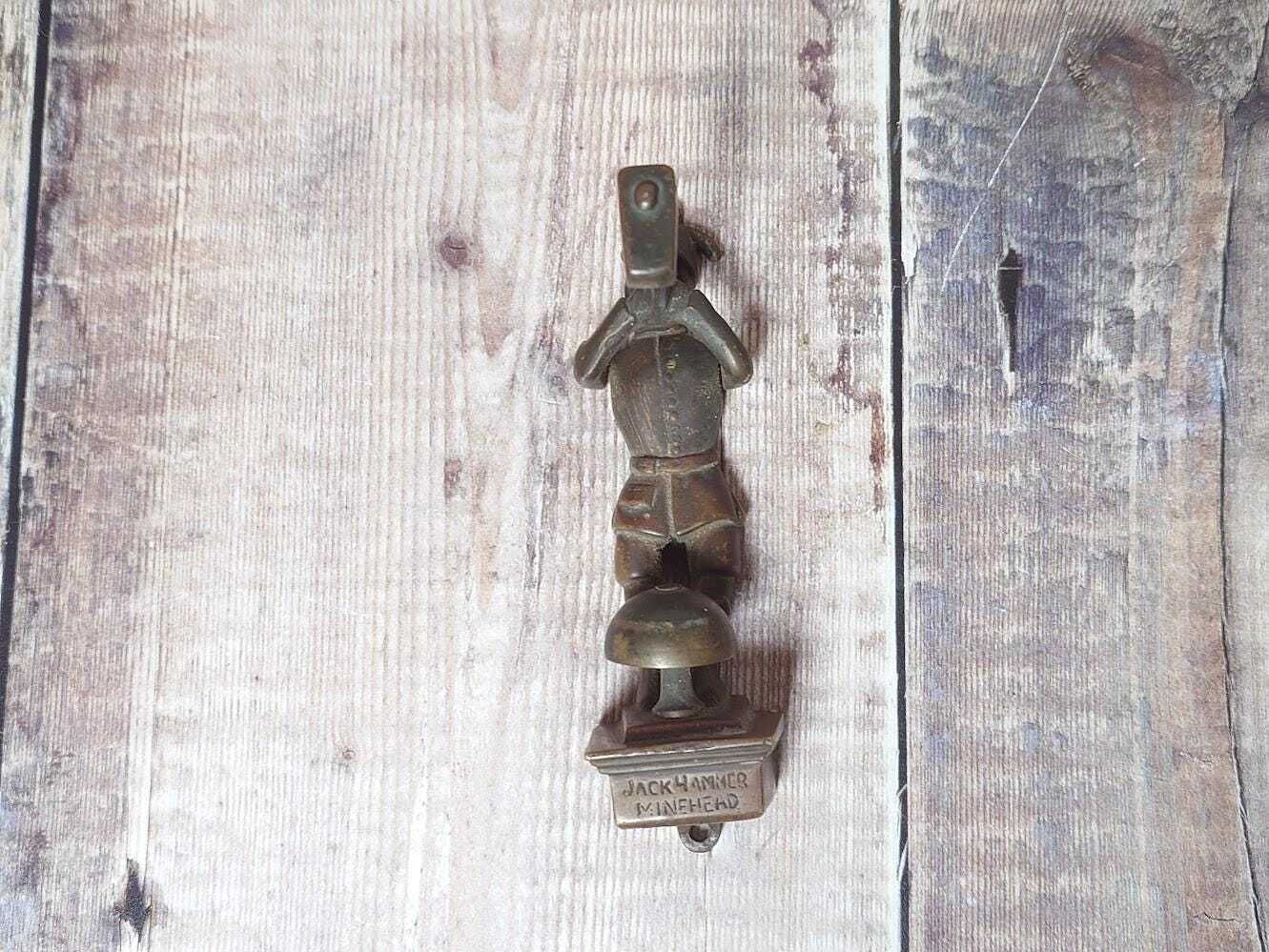 Jack Hammer Minehead, Small Antique Collectible Brass Door Knocker, Small Collectible Brass Shop Bell photo buy