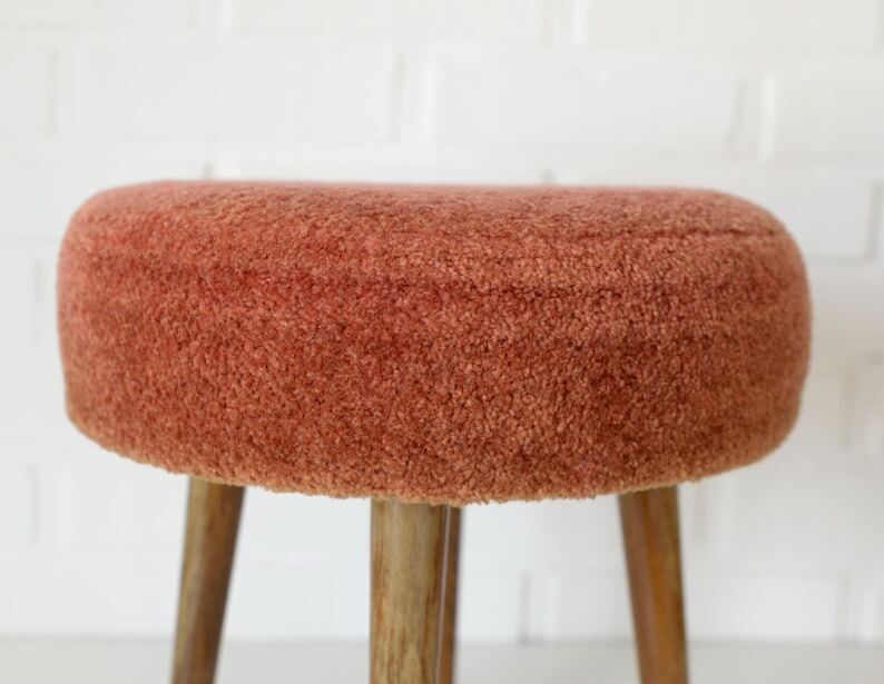 Small Vintage Stool / Space Age / Cushion Stool / Footstool / Mid Century Ottoman / Retro Furniture / Yugoslavia 1960's / Vanity Stool photo Furniture
