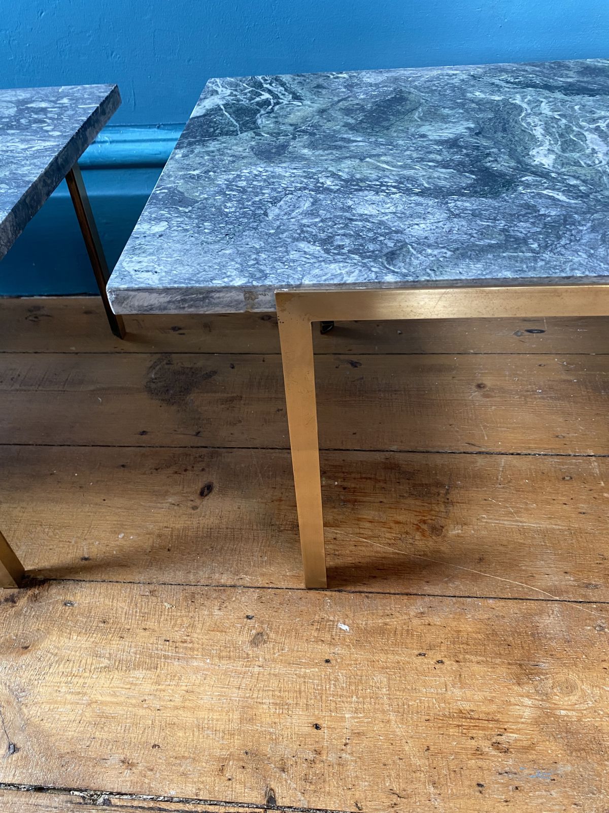 Pair Of Mid 20th Century Italian Emerald And Brass Side Tables photo for sale