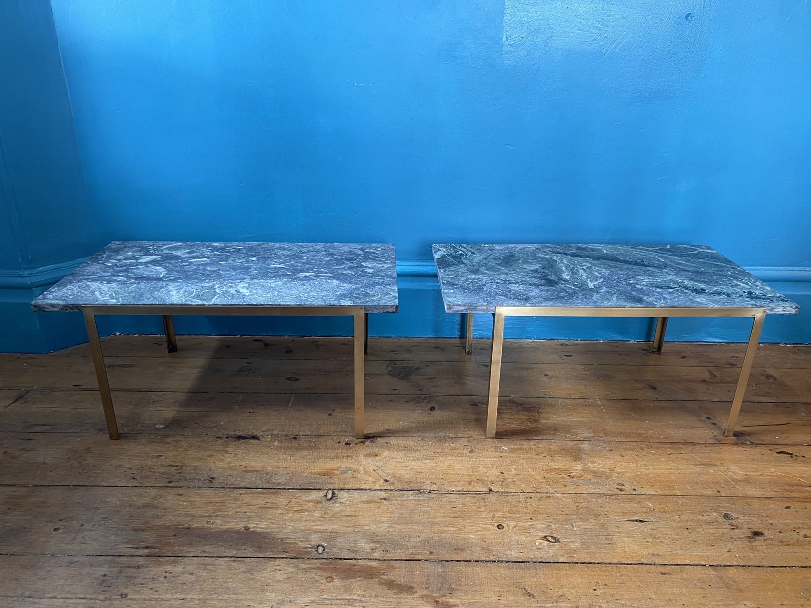 Pair Of Mid 20th Century Italian Emerald And Brass Side Tables
