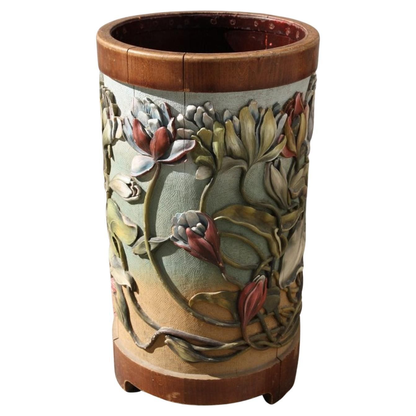 Art Nouveau Carved Paper Basket/Umbrella Stand