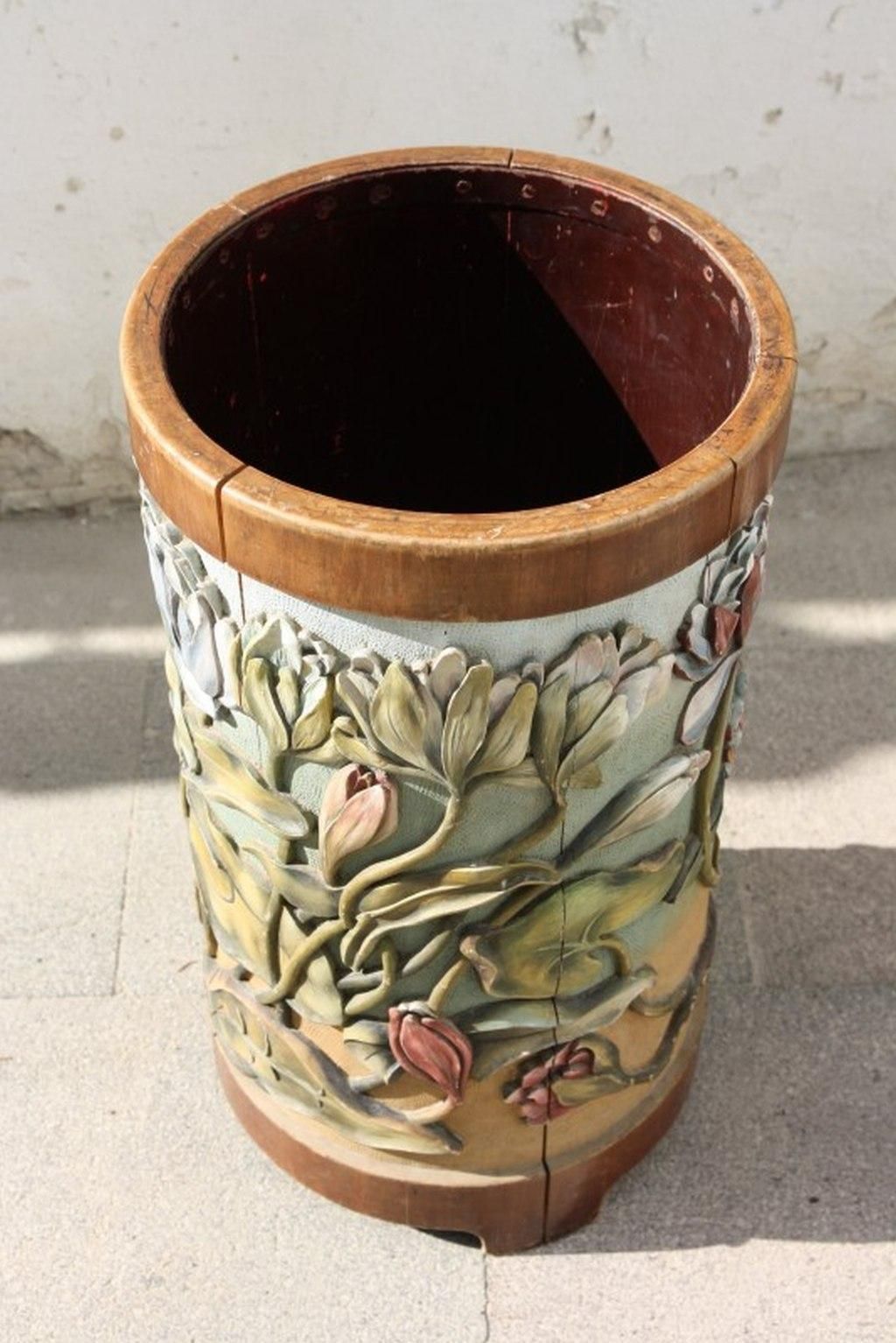 Art Nouveau Carved Paper Basket/Umbrella Stand photo for sale