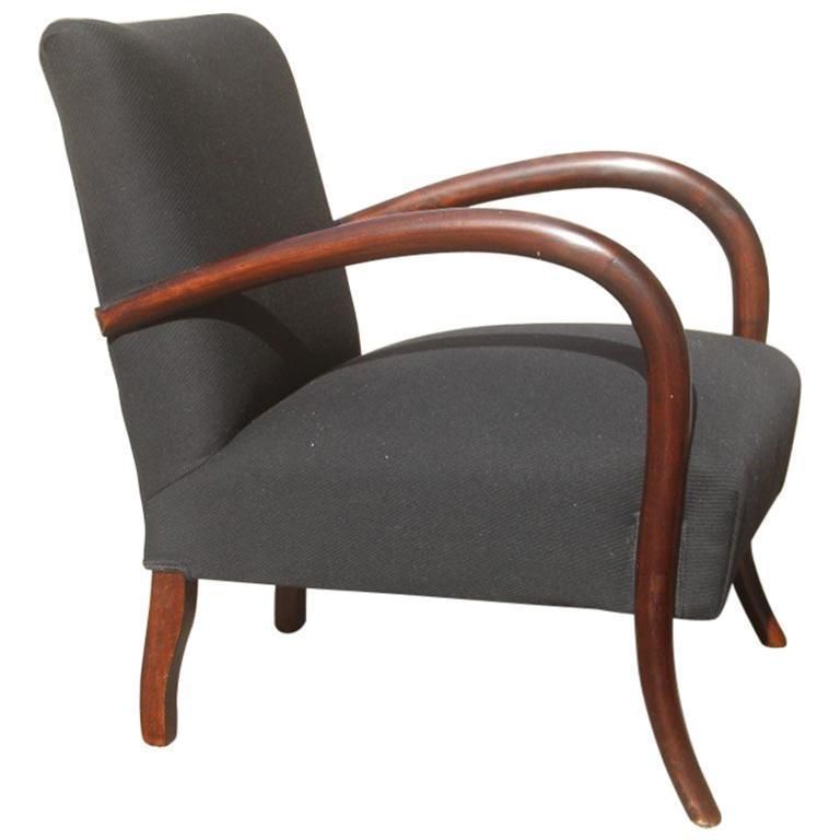 Minimal Old Italian Armchair 1950s Round Rounded Armrests Black And Brown