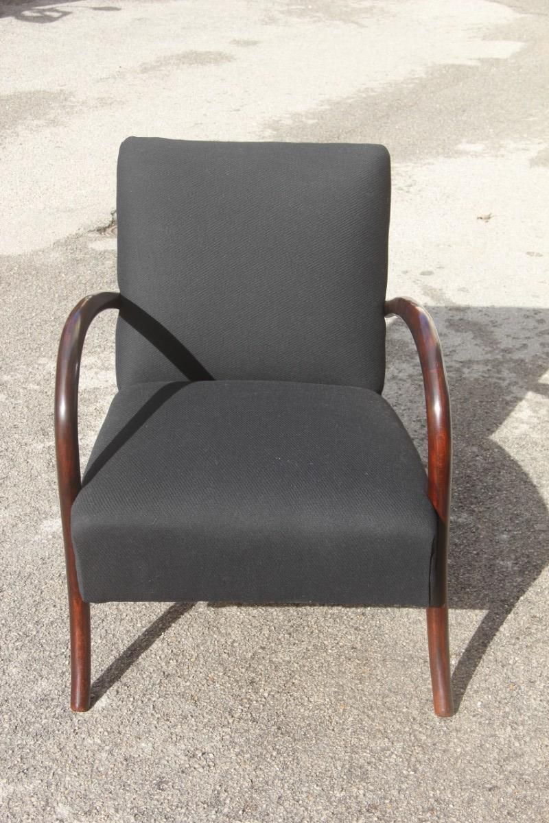 Minimal Old Italian Armchair 1950s Round Rounded Armrests Black And Brown photo furniture