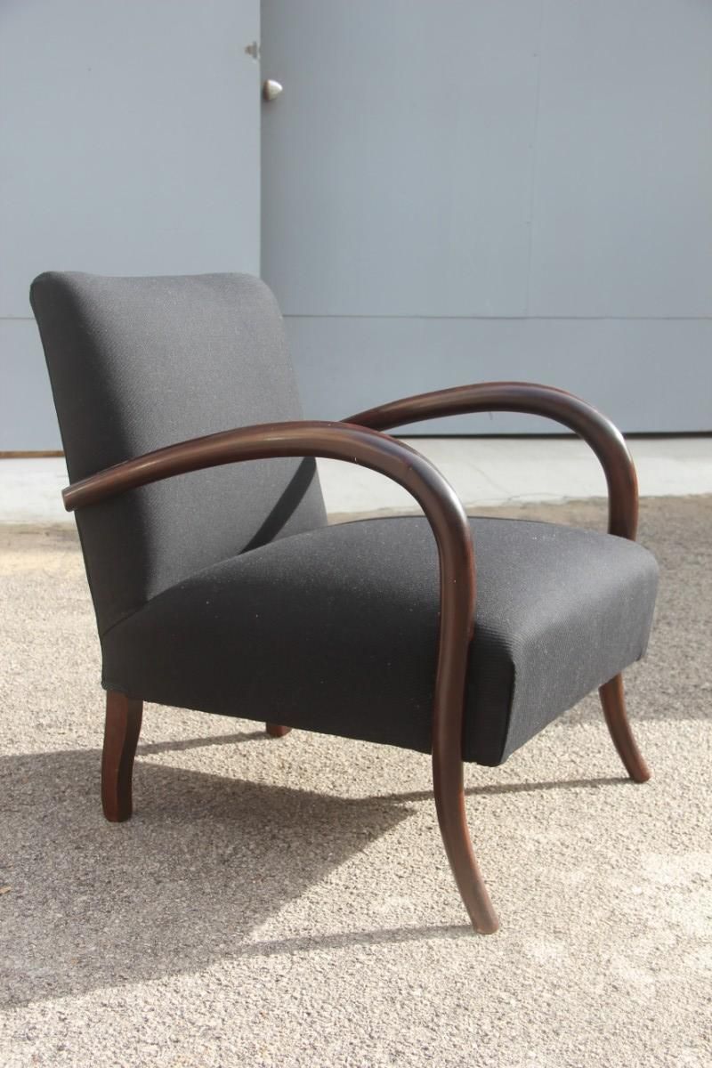 Minimal Old Italian Armchair 1950s Round Rounded Armrests Black And Brown photo for sale